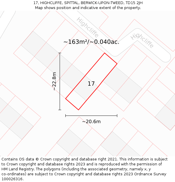 17, HIGHCLIFFE, SPITTAL, BERWICK-UPON-TWEED, TD15 2JH: Plot and title map