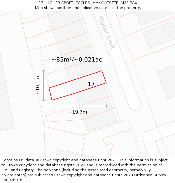 17, HIGHER CROFT, ECCLES, MANCHESTER, M30 7AX: Plot and title map