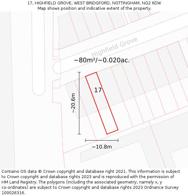 17, HIGHFIELD GROVE, WEST BRIDGFORD, NOTTINGHAM, NG2 6DW: Plot and title map