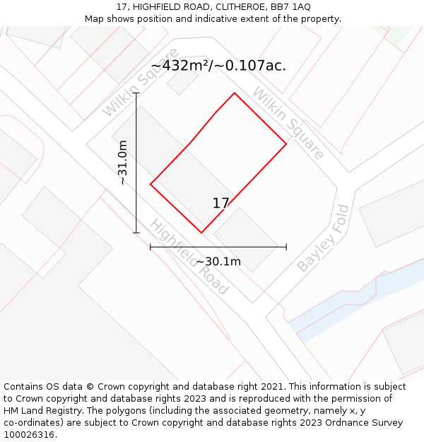 17, HIGHFIELD ROAD, CLITHEROE, BB7 1AQ: Plot and title map