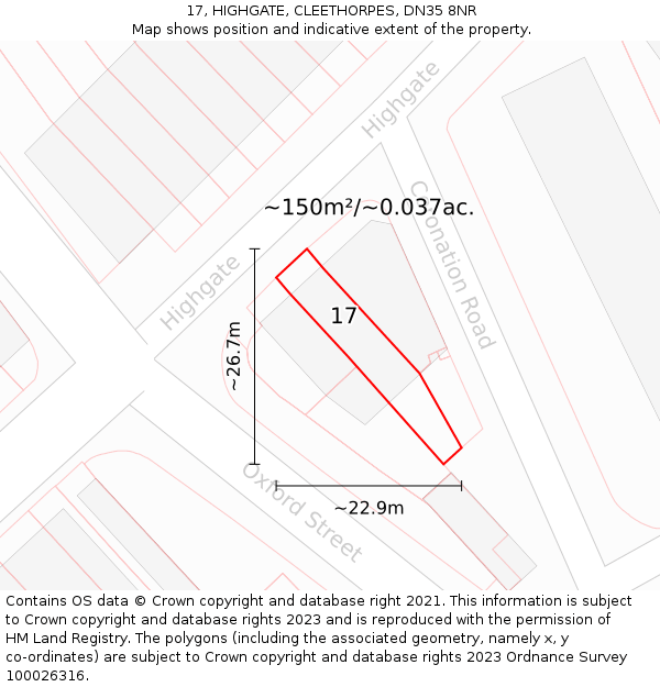 17, HIGHGATE, CLEETHORPES, DN35 8NR: Plot and title map