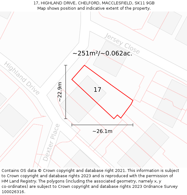 17, HIGHLAND DRIVE, CHELFORD, MACCLESFIELD, SK11 9GB: Plot and title map