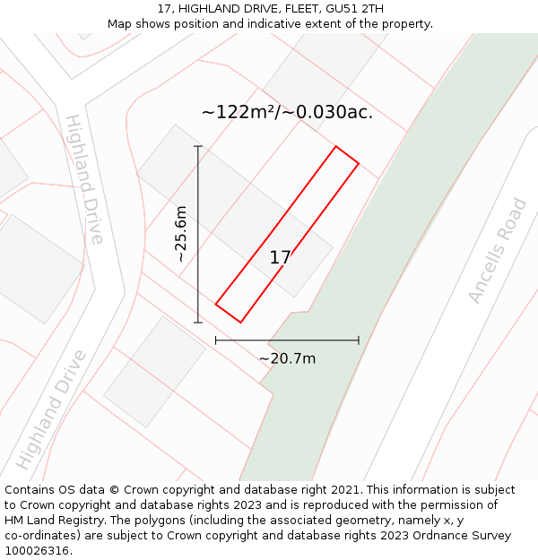 17, HIGHLAND DRIVE, FLEET, GU51 2TH: Plot and title map