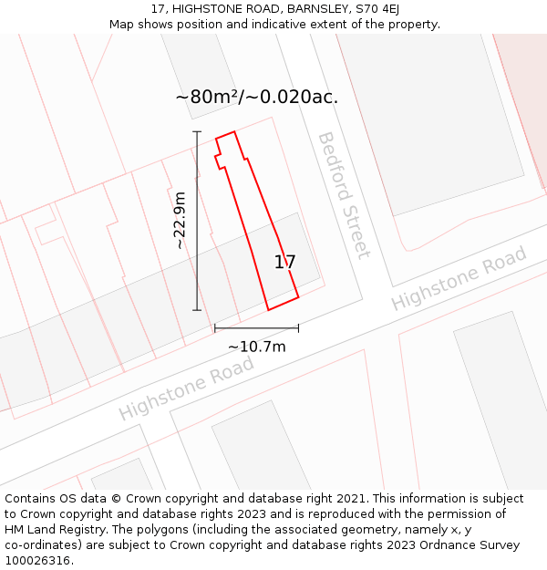 17, HIGHSTONE ROAD, BARNSLEY, S70 4EJ: Plot and title map