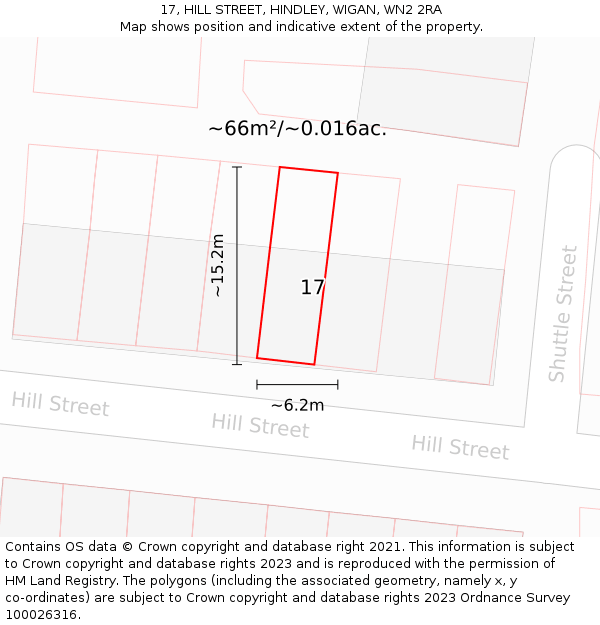 17, HILL STREET, HINDLEY, WIGAN, WN2 2RA: Plot and title map