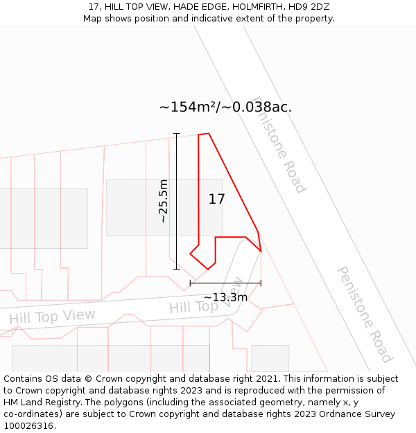 17, HILL TOP VIEW, HADE EDGE, HOLMFIRTH, HD9 2DZ: Plot and title map