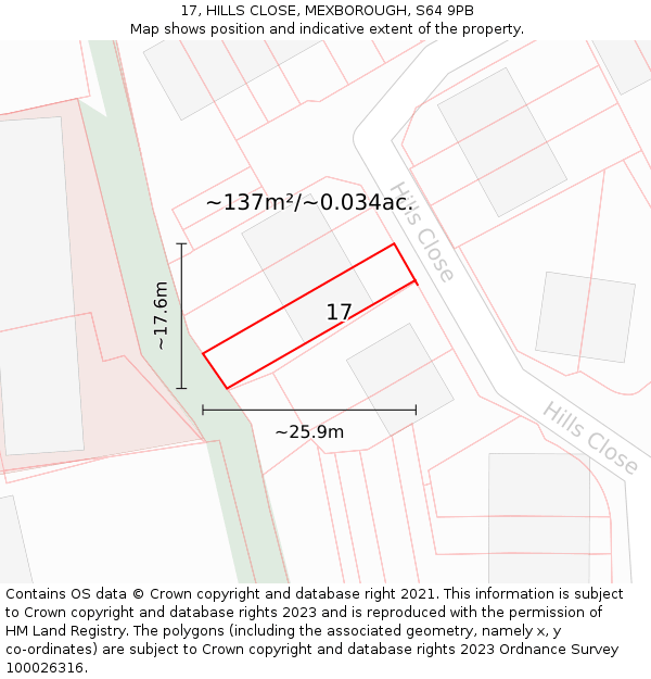 17, HILLS CLOSE, MEXBOROUGH, S64 9PB: Plot and title map