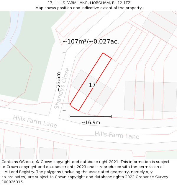 17, HILLS FARM LANE, HORSHAM, RH12 1TZ: Plot and title map