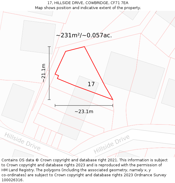 17, HILLSIDE DRIVE, COWBRIDGE, CF71 7EA: Plot and title map