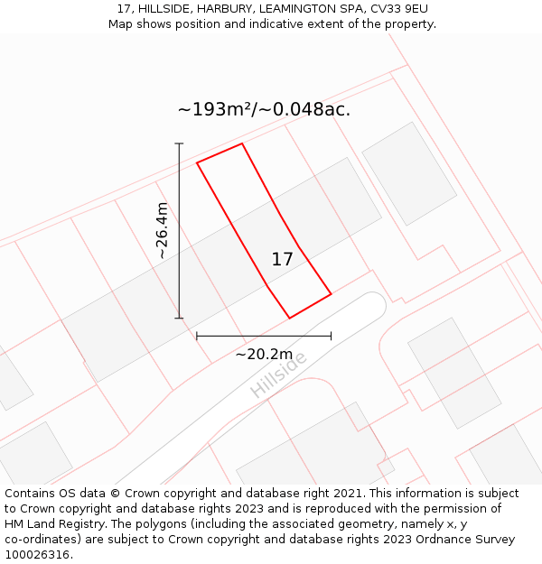 17, HILLSIDE, HARBURY, LEAMINGTON SPA, CV33 9EU: Plot and title map