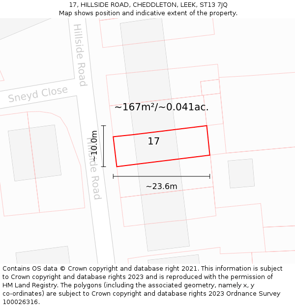 17, HILLSIDE ROAD, CHEDDLETON, LEEK, ST13 7JQ: Plot and title map