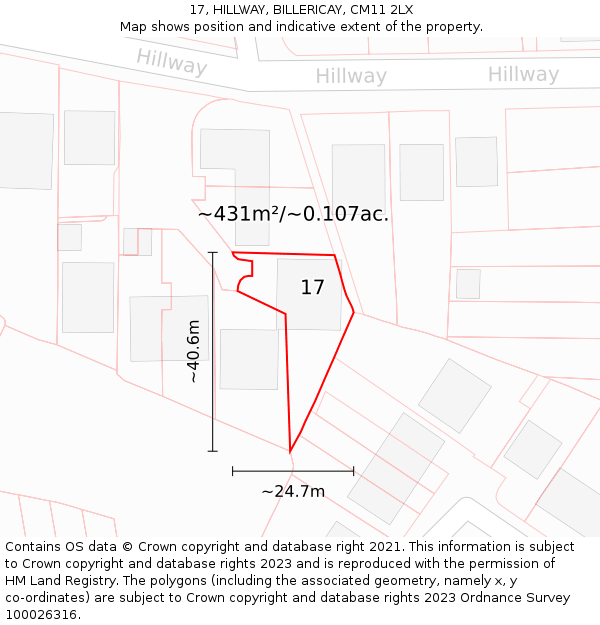 17, HILLWAY, BILLERICAY, CM11 2LX: Plot and title map