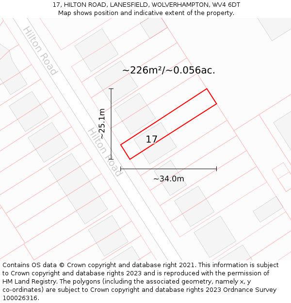 17, HILTON ROAD, LANESFIELD, WOLVERHAMPTON, WV4 6DT: Plot and title map
