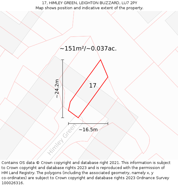 17, HIMLEY GREEN, LEIGHTON BUZZARD, LU7 2PY: Plot and title map