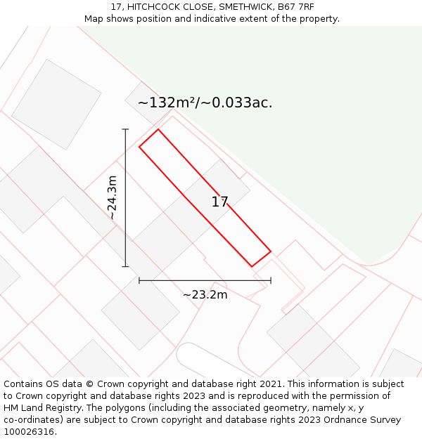 17, HITCHCOCK CLOSE, SMETHWICK, B67 7RF: Plot and title map