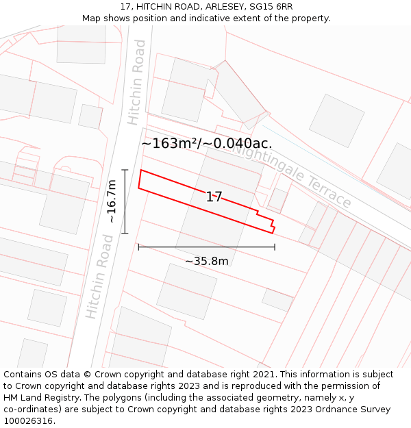 17, HITCHIN ROAD, ARLESEY, SG15 6RR: Plot and title map