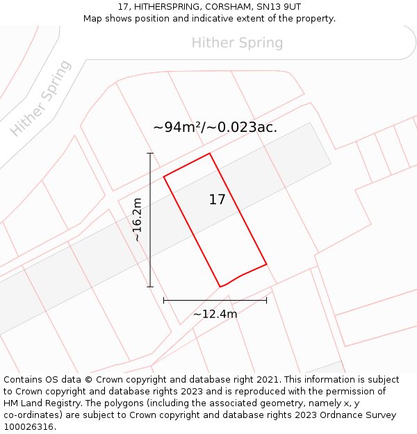 17, HITHERSPRING, CORSHAM, SN13 9UT: Plot and title map