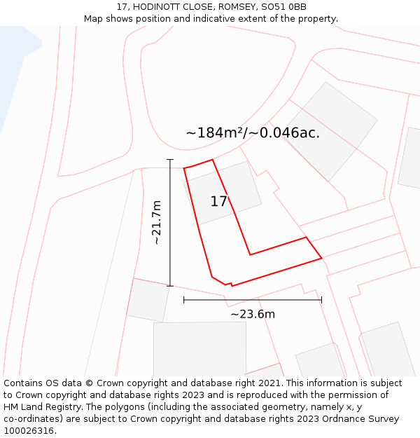 17, HODINOTT CLOSE, ROMSEY, SO51 0BB: Plot and title map