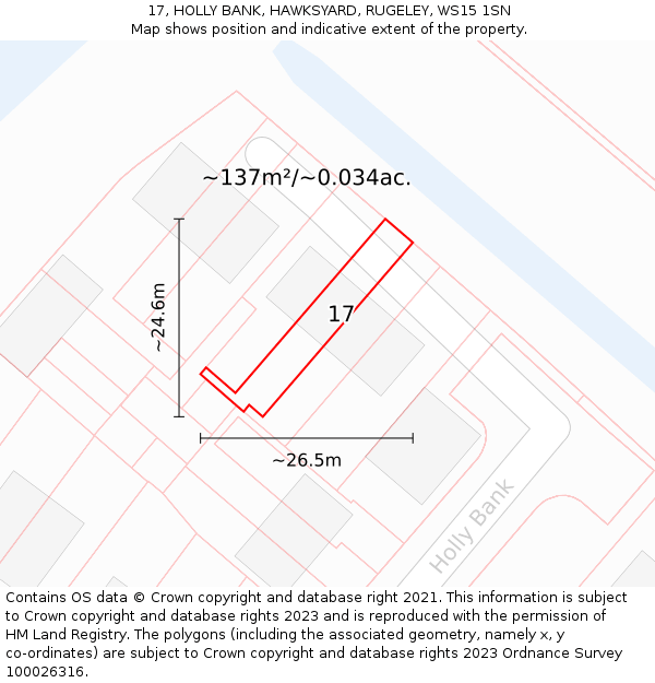 17, HOLLY BANK, HAWKSYARD, RUGELEY, WS15 1SN: Plot and title map