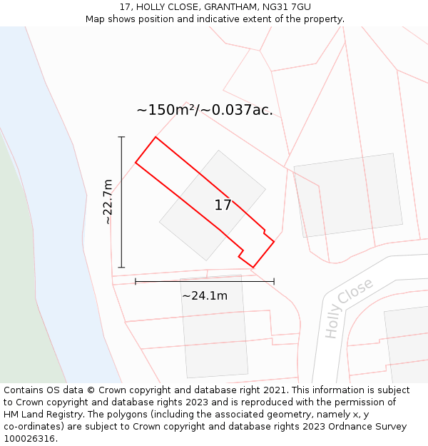17, HOLLY CLOSE, GRANTHAM, NG31 7GU: Plot and title map