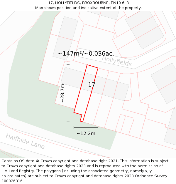 17, HOLLYFIELDS, BROXBOURNE, EN10 6LR: Plot and title map