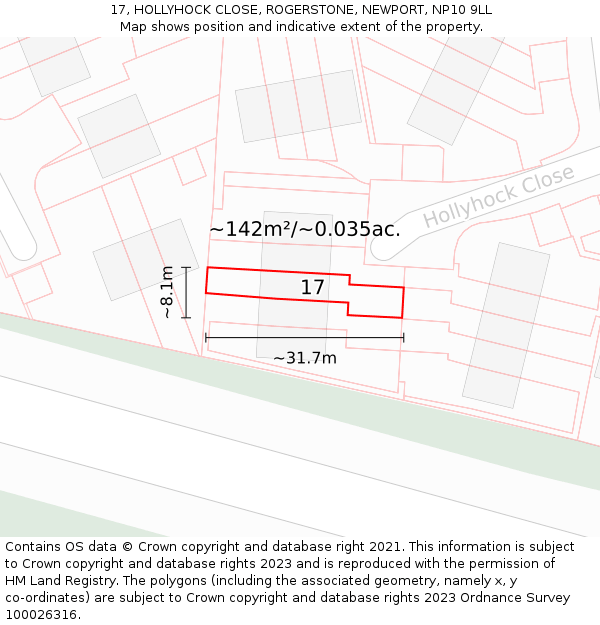 17, HOLLYHOCK CLOSE, ROGERSTONE, NEWPORT, NP10 9LL: Plot and title map