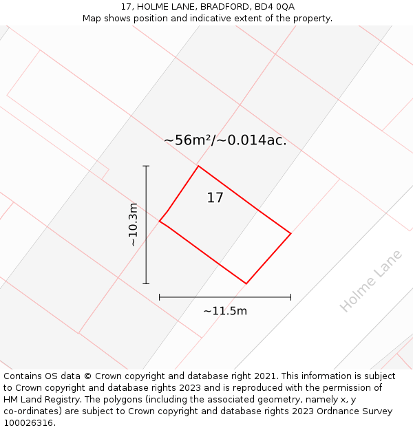 17, HOLME LANE, BRADFORD, BD4 0QA: Plot and title map