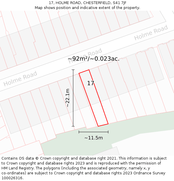 17, HOLME ROAD, CHESTERFIELD, S41 7JF: Plot and title map