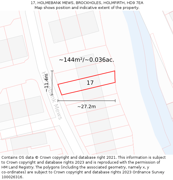 17, HOLMEBANK MEWS, BROCKHOLES, HOLMFIRTH, HD9 7EA: Plot and title map
