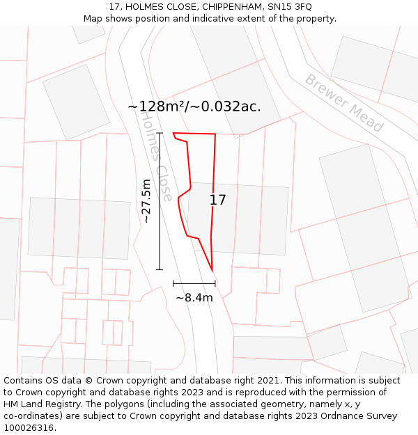17, HOLMES CLOSE, CHIPPENHAM, SN15 3FQ: Plot and title map