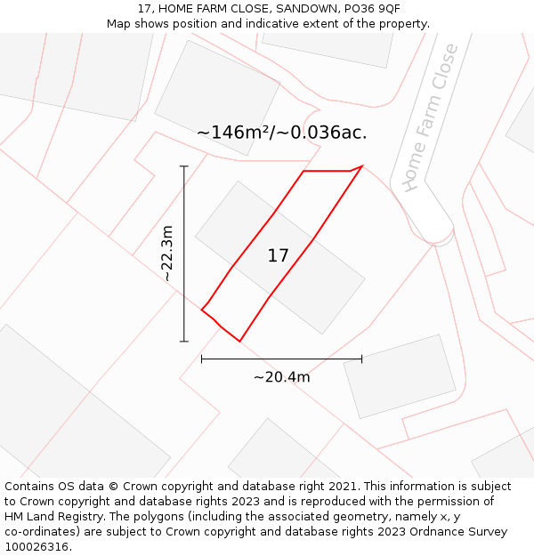 17, HOME FARM CLOSE, SANDOWN, PO36 9QF: Plot and title map