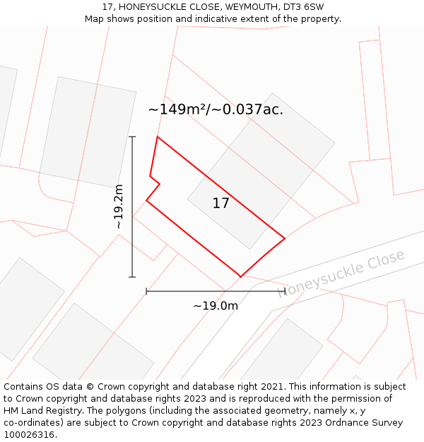 17, HONEYSUCKLE CLOSE, WEYMOUTH, DT3 6SW: Plot and title map