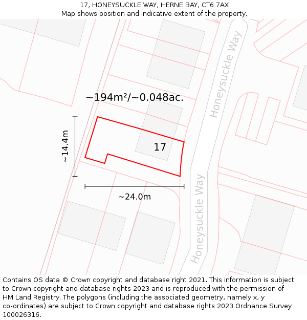 17, HONEYSUCKLE WAY, HERNE BAY, CT6 7AX: Plot and title map