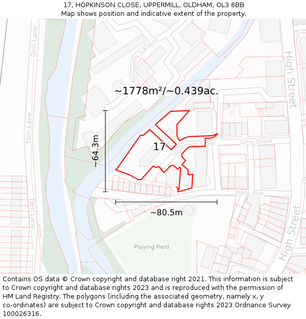17, HOPKINSON CLOSE, UPPERMILL, OLDHAM, OL3 6BB: Plot and title map