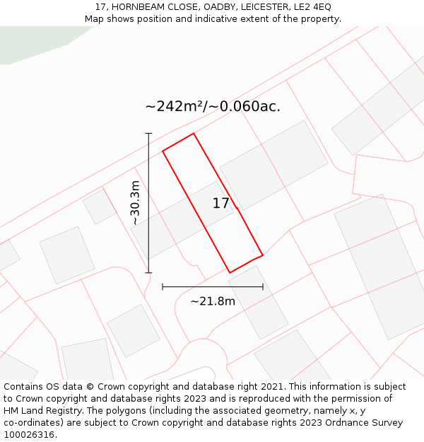 17, HORNBEAM CLOSE, OADBY, LEICESTER, LE2 4EQ: Plot and title map