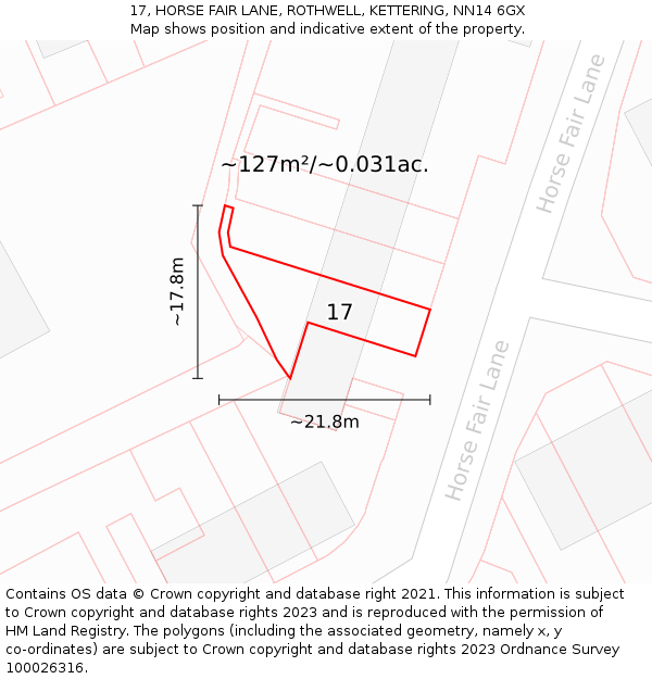 17, HORSE FAIR LANE, ROTHWELL, KETTERING, NN14 6GX: Plot and title map