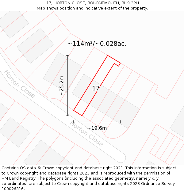 17, HORTON CLOSE, BOURNEMOUTH, BH9 3PH: Plot and title map