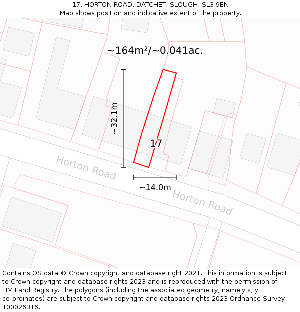 17, HORTON ROAD, DATCHET, SLOUGH, SL3 9EN: Plot and title map