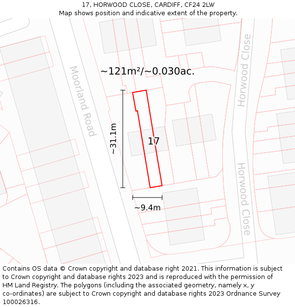 17, HORWOOD CLOSE, CARDIFF, CF24 2LW: Plot and title map
