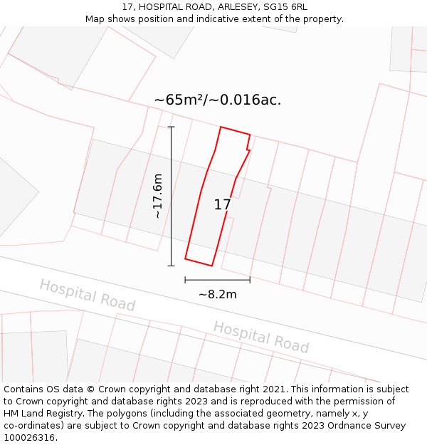 17, HOSPITAL ROAD, ARLESEY, SG15 6RL: Plot and title map