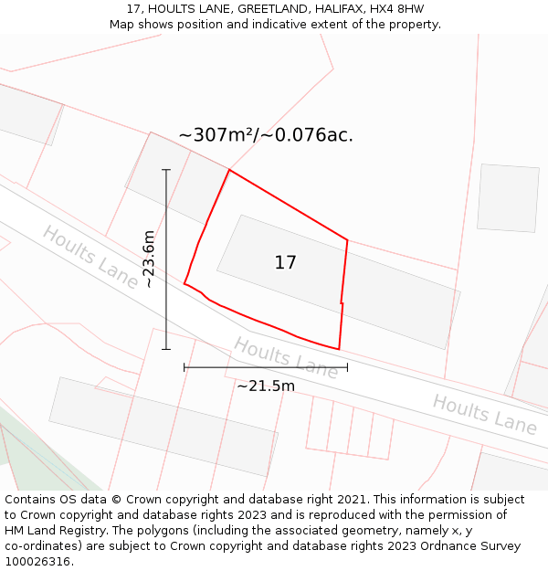 17, HOULTS LANE, GREETLAND, HALIFAX, HX4 8HW: Plot and title map