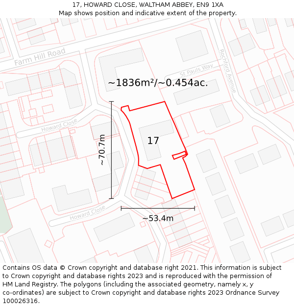 17, HOWARD CLOSE, WALTHAM ABBEY, EN9 1XA: Plot and title map