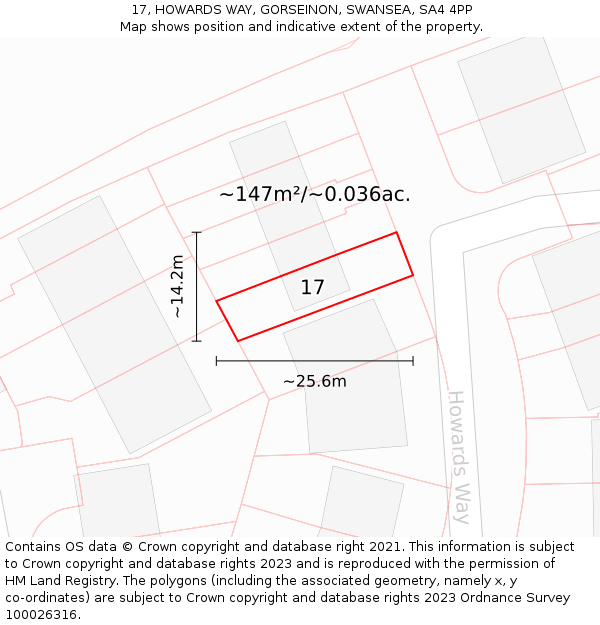 17, HOWARDS WAY, GORSEINON, SWANSEA, SA4 4PP: Plot and title map