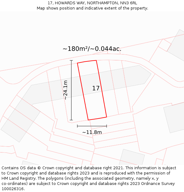 17, HOWARDS WAY, NORTHAMPTON, NN3 6RL: Plot and title map