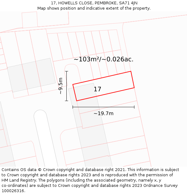 17, HOWELLS CLOSE, PEMBROKE, SA71 4JN: Plot and title map