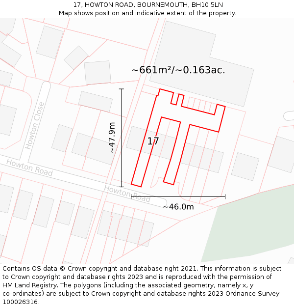 17, HOWTON ROAD, BOURNEMOUTH, BH10 5LN: Plot and title map
