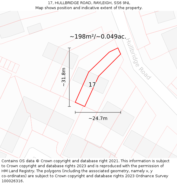 17, HULLBRIDGE ROAD, RAYLEIGH, SS6 9NL: Plot and title map