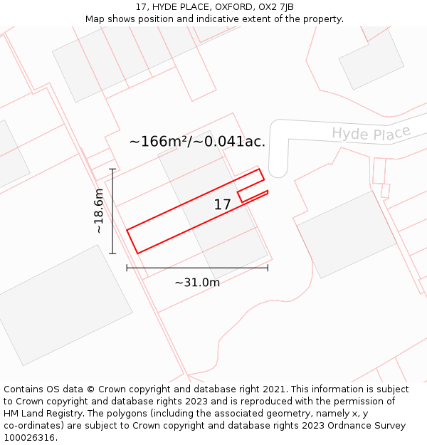 17, HYDE PLACE, OXFORD, OX2 7JB: Plot and title map