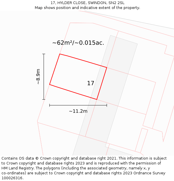 17, HYLDER CLOSE, SWINDON, SN2 2SL: Plot and title map