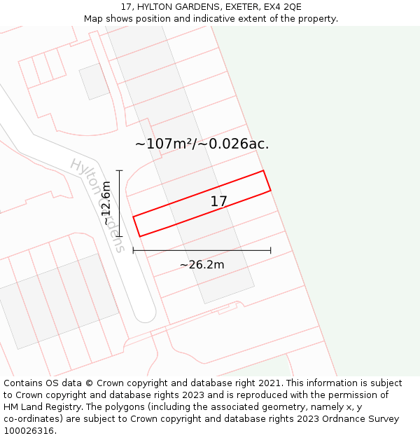17, HYLTON GARDENS, EXETER, EX4 2QE: Plot and title map